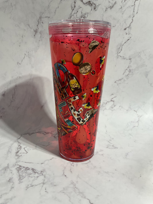 24oz Camp Life Orange Dual Slow Lava Snow Globe Tumbler