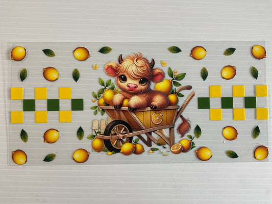 Lemons with Cow in Wheel Barrel
