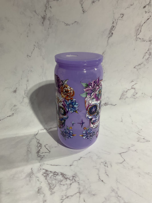 16oz Skulls - Purple Premade NON-Snow Globe Tumbler
