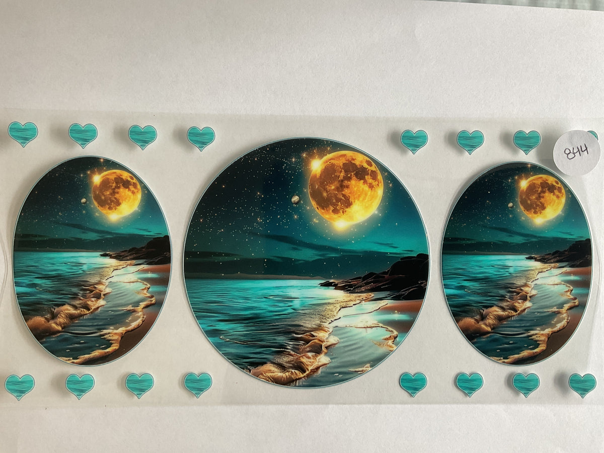 #844 - Gold Moon Teal Ocean - UV DTF