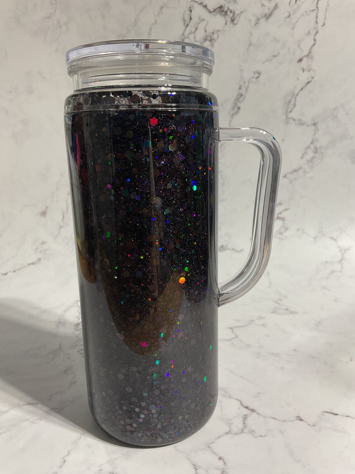 20oz Black Galaxy Holographic Suspended Glitter Snow Globe Tumbler