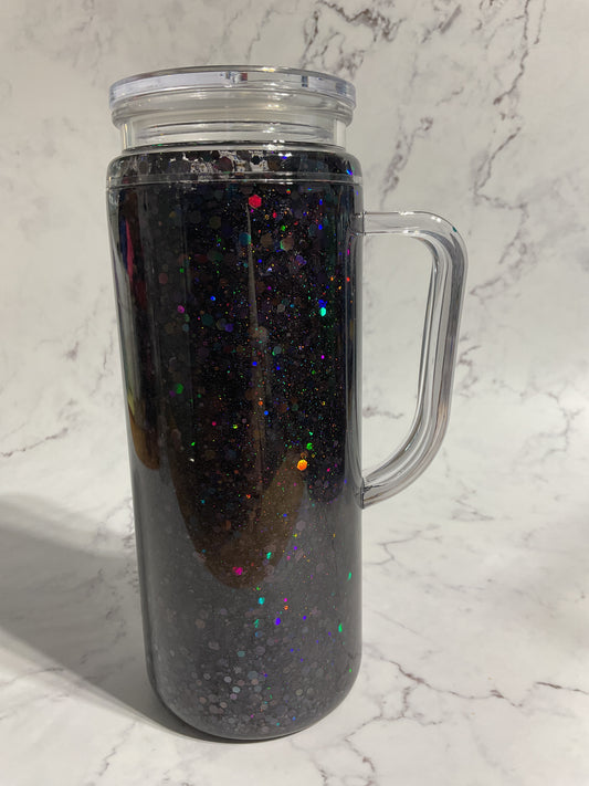 20oz Black Galaxy Holographic Suspended Glitter Snow Globe Tumbler