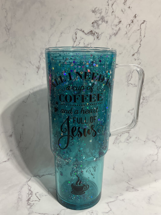 A Cup of Coffee and a Heart full of Jesus - 40oz Glitter Fall Snow Globe Tumbler
