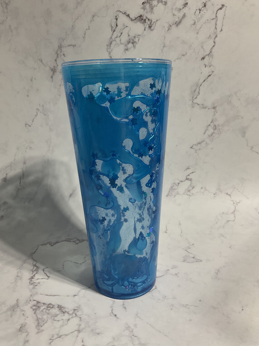 24oz Blue Fast Flow Holographic Turtle Lava Snow Globe Tumbler
