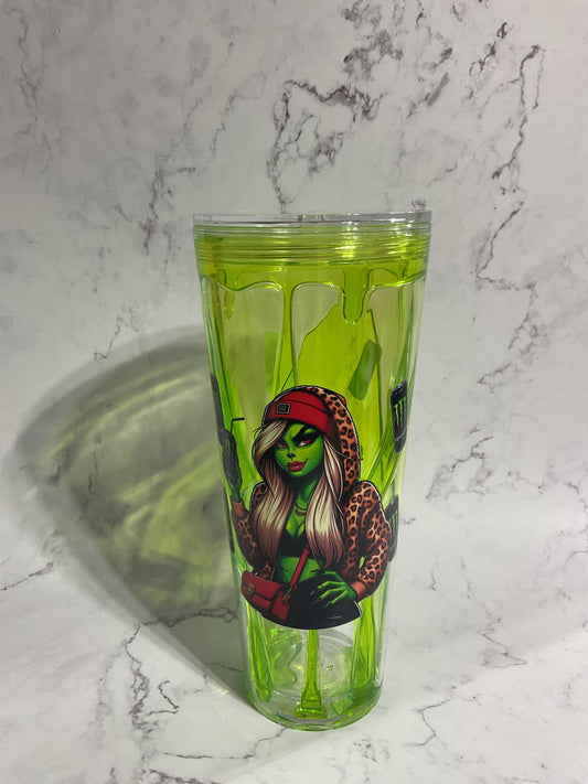 Monster Green Girl - 24oz Green Slime Drip Snow Globe Tumbler