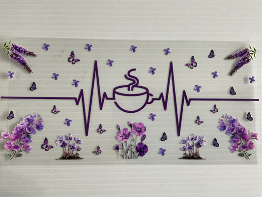 Purple Heartbeat Coffee Cup with Flowers