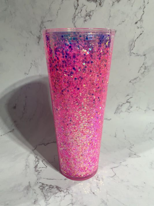 24oz Pink Suspended Glitter Snow Globe Tumbler
