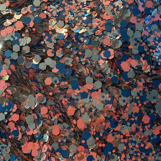 GLITTER Chunky - Pink Silver Blue Flat/Mirror Mix - Resealable 50g Bag