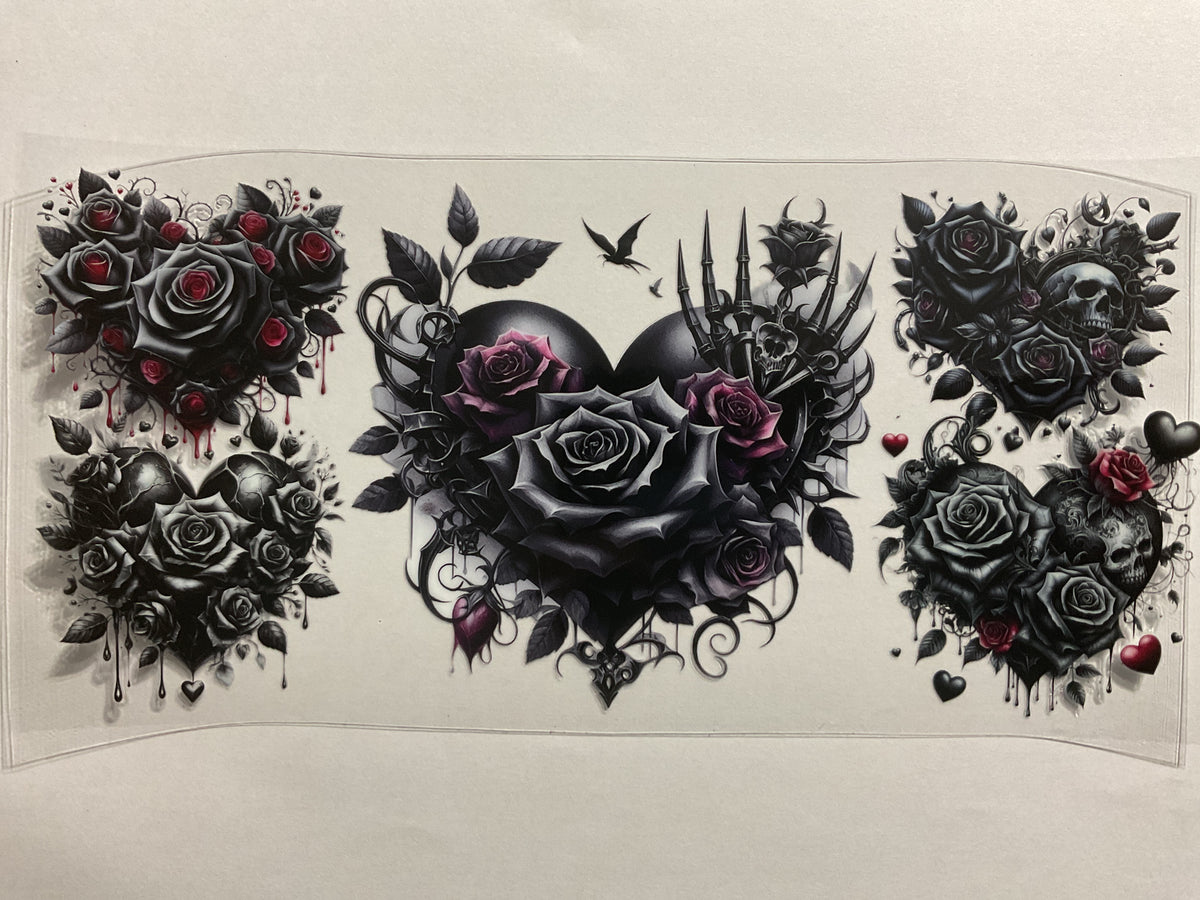 Roses Pink Red Skulls Hearts - UV DTF