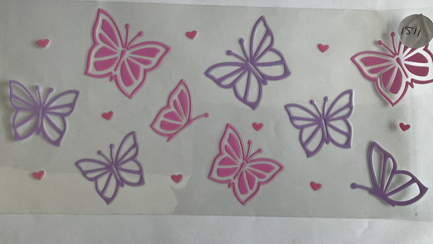 #1511 - Purple Pink Butterflies Outline - UV DTF