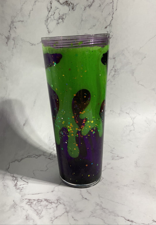 24oz Purple Glow Green Slow Dual Lava Snow Globe Tumbler