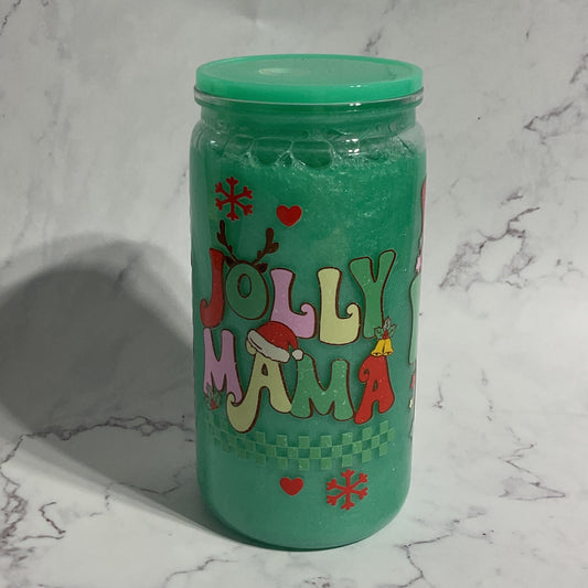 16oz Mint Shimmer Ho Ho Ho Christmas Snow Globe Tumbler