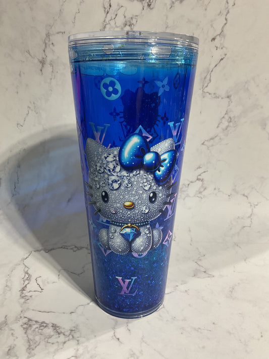 24oz HK LV Blue Bubble Glitter Shakable Lava Snow Globe Tumbler