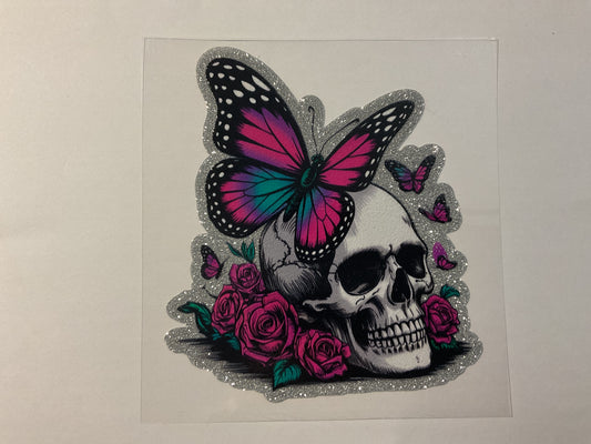 Glitter Butterfly Skull - UV DTF