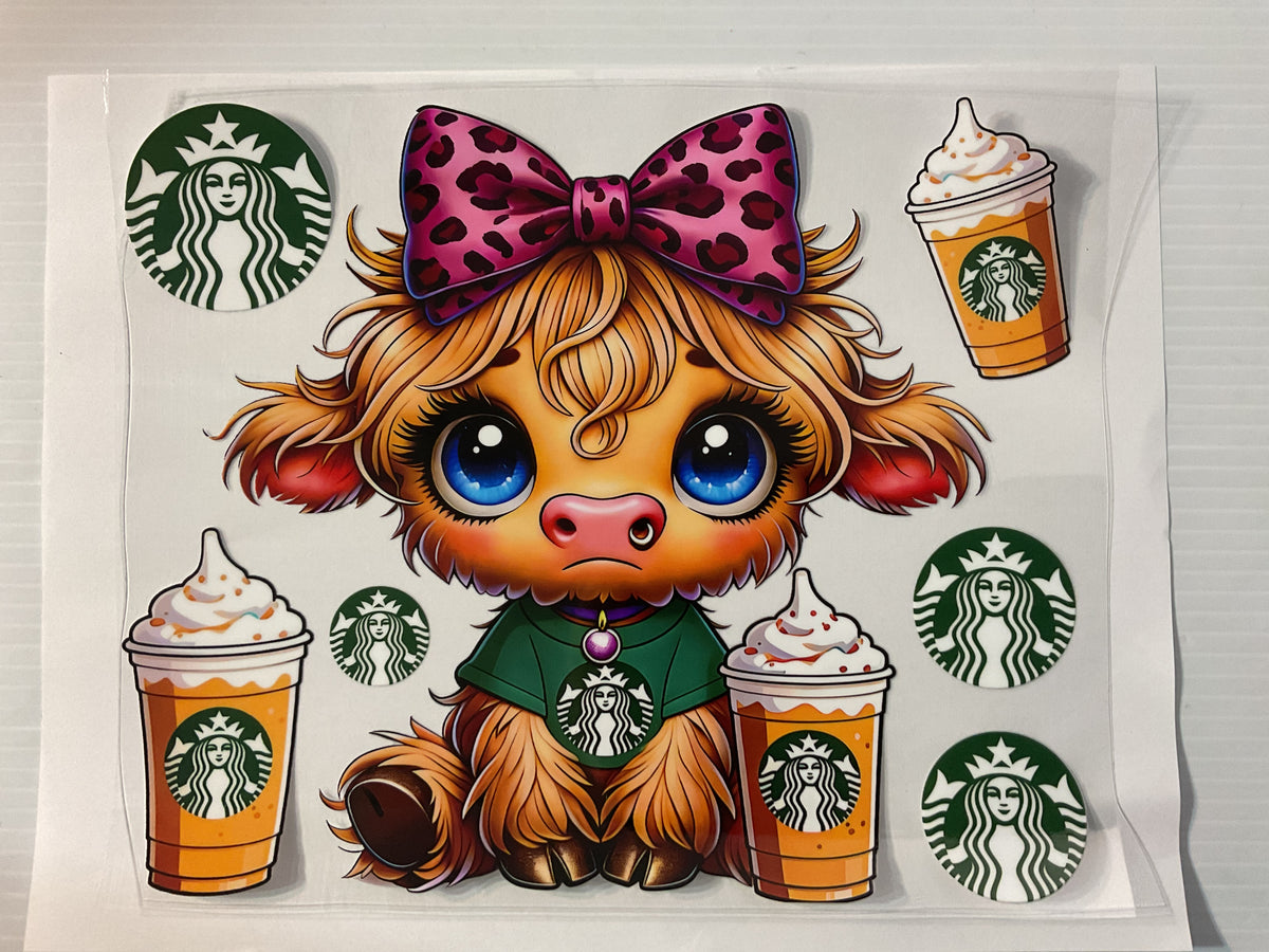 Cow Buck Coffee Pink Leopard Bow - 20oz UV DTF