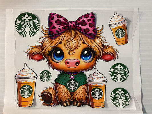 Cow Buck Coffee Pink Leopard Bow - 20oz UV DTF