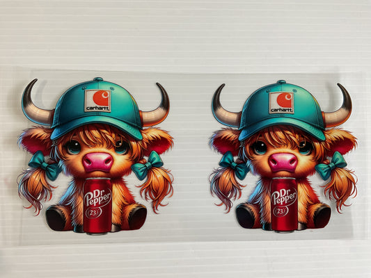 Dr P Highland Cow with Turquoise Hat and Pigtails
