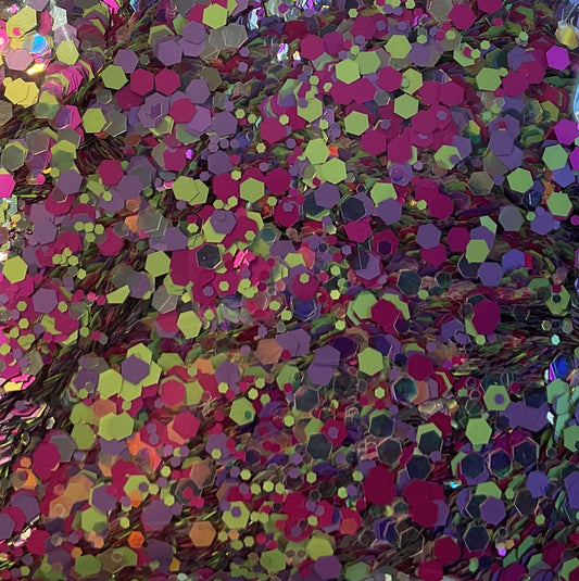 GLITTER Chunky - Green Purple Pink Flat/Mirror Mix - Resealable 50g Bag
