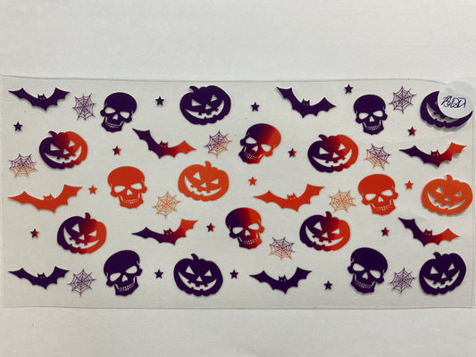 73H - Purple Orange Skulls Bats Pumpkins - UV DTF