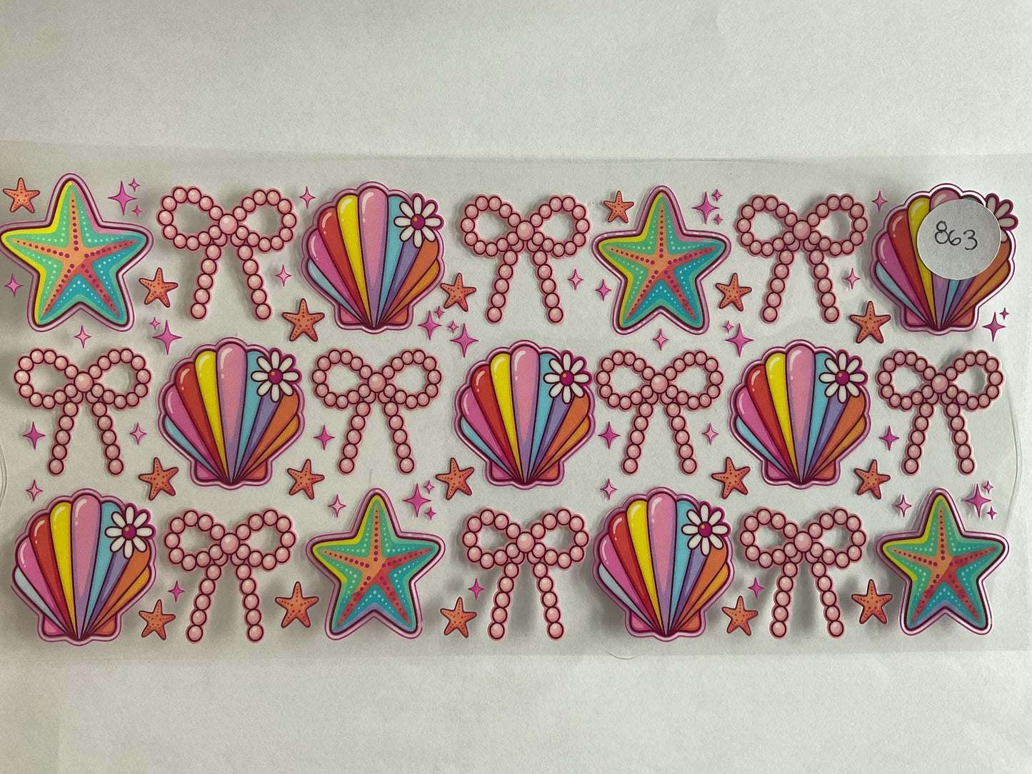 #863 - Pearl Bows Rainbow Shells - UV DTF