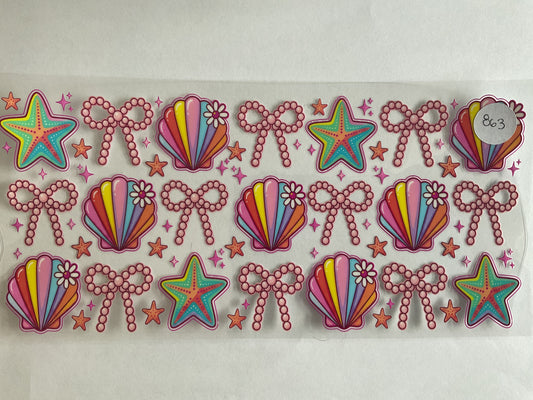 #863 - Pearl Bows Rainbow Shells - UV DTF
