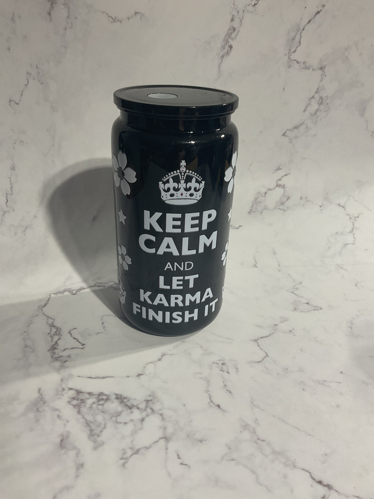 16oz Keep Calm and Let Karma Finish It  - Black Premade NON-Snow Globe Tumbler