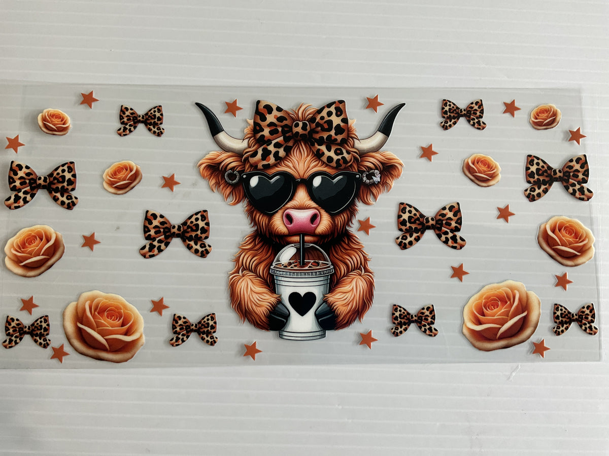 Cow Leopard Bow Heart Glasses - UV DTF