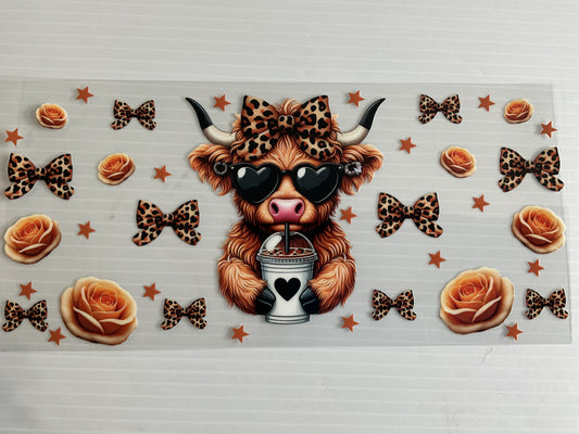 Cow Leopard Bow Heart Glasses - UV DTF