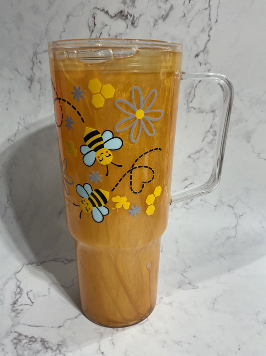 40oz Gold Suspended Shimmer Bee Snow Globe Tumbler