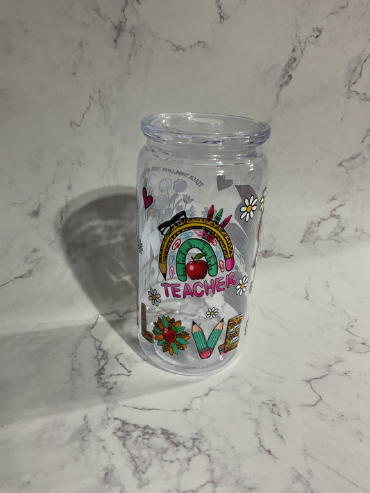 16oz Teacher Love - Clear Premade NON-Snow Globe Tumbler