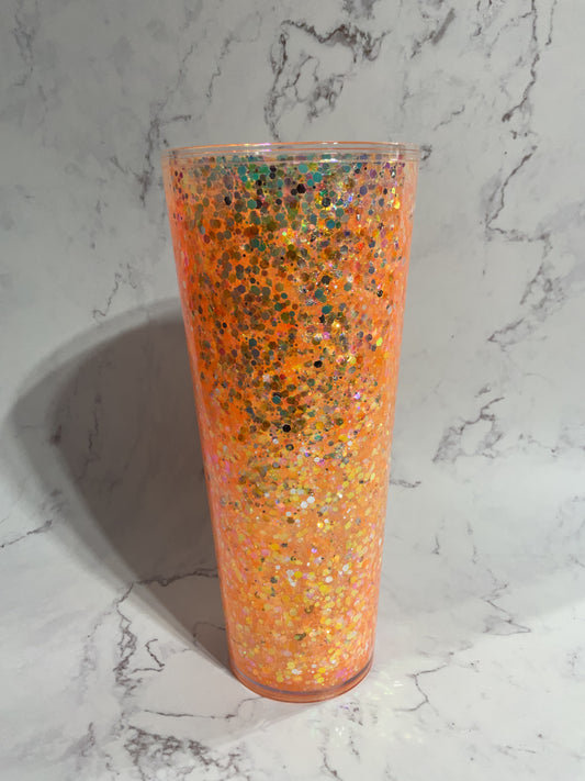 24oz Orange Suspended Glitter Snow Globe Tumbler