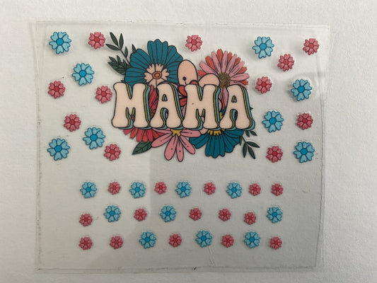 Mama Blue Pink Flowers - Tumbler Keychain Wrap