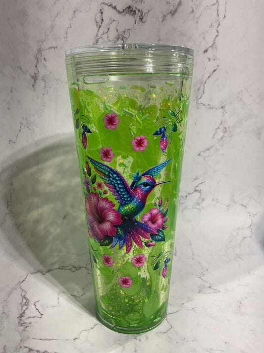 24oz Lime Green Hummingbird Lava Snow Globe Tumbler