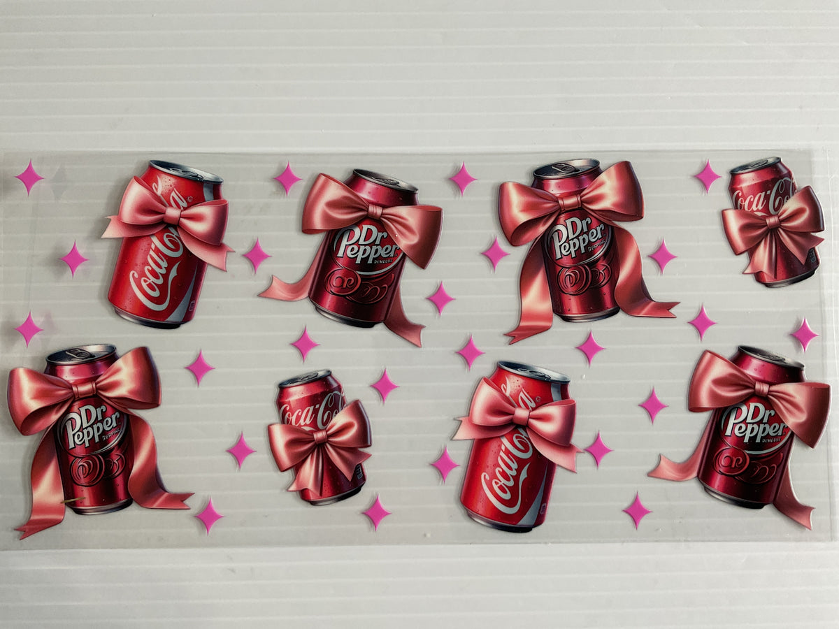Dr P and Cola Cans with pink satin ribbon