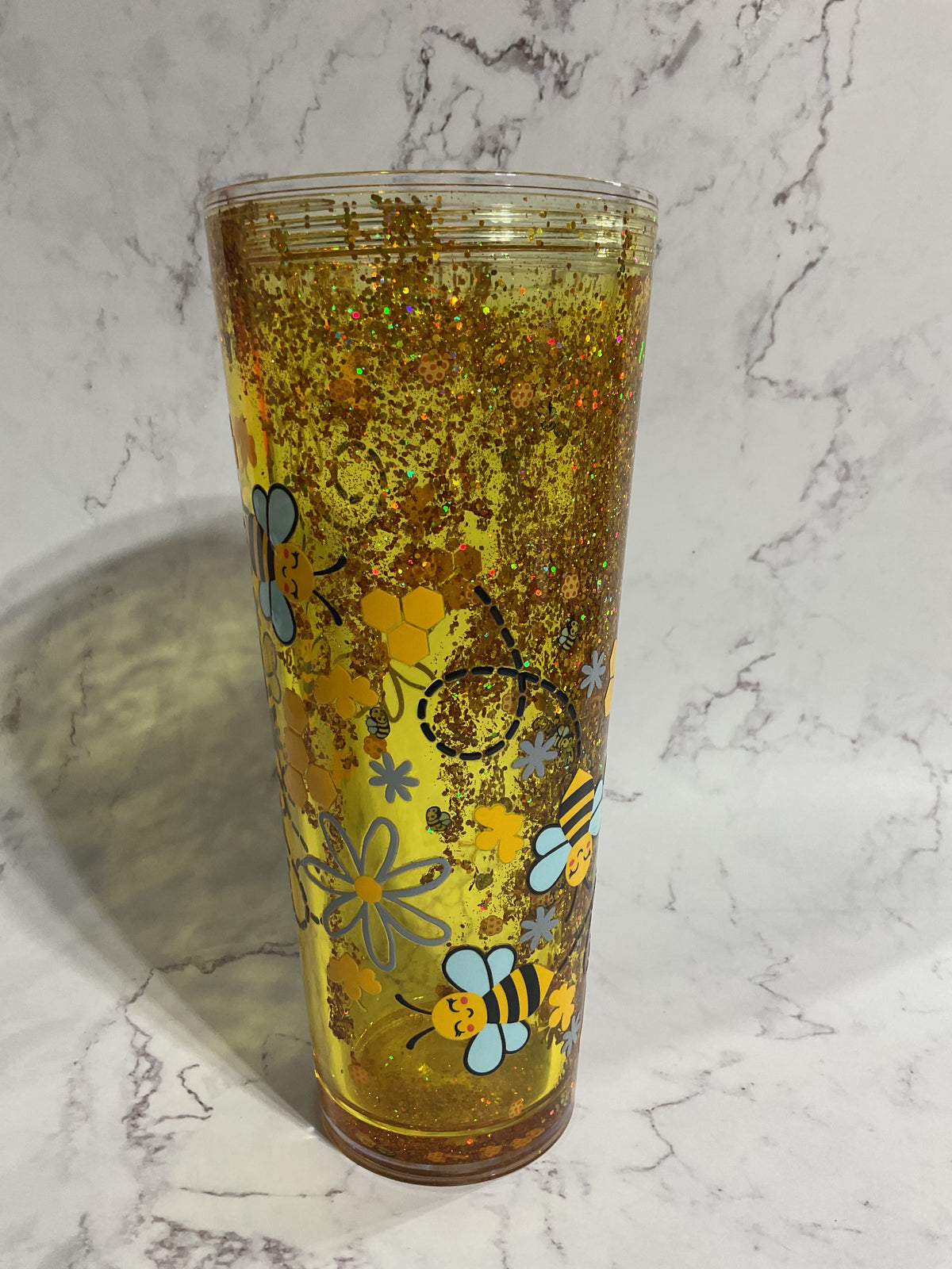 24oz Bee Glitter Drop Dual Lava Snow Globe Tumbler