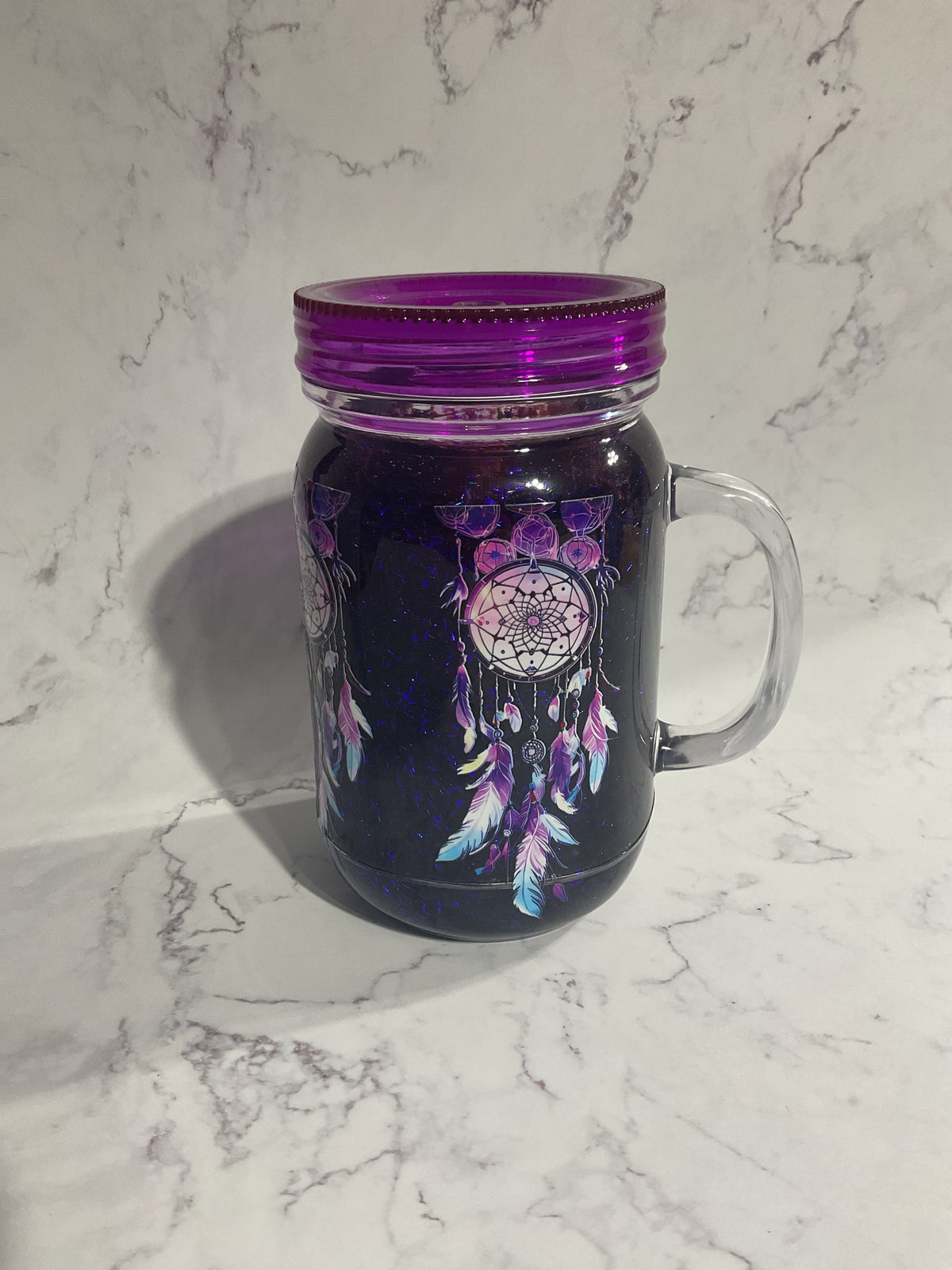20oz Mason Dreamcatcher Purple Bubble Glitter - Snow Globe Tumbler
