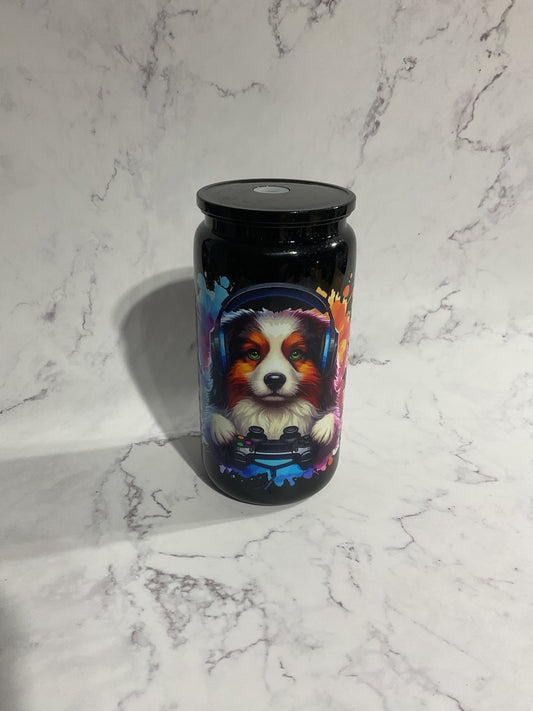 16oz Dog Gamer - Black Premade NON-Snow Globe Tumbler