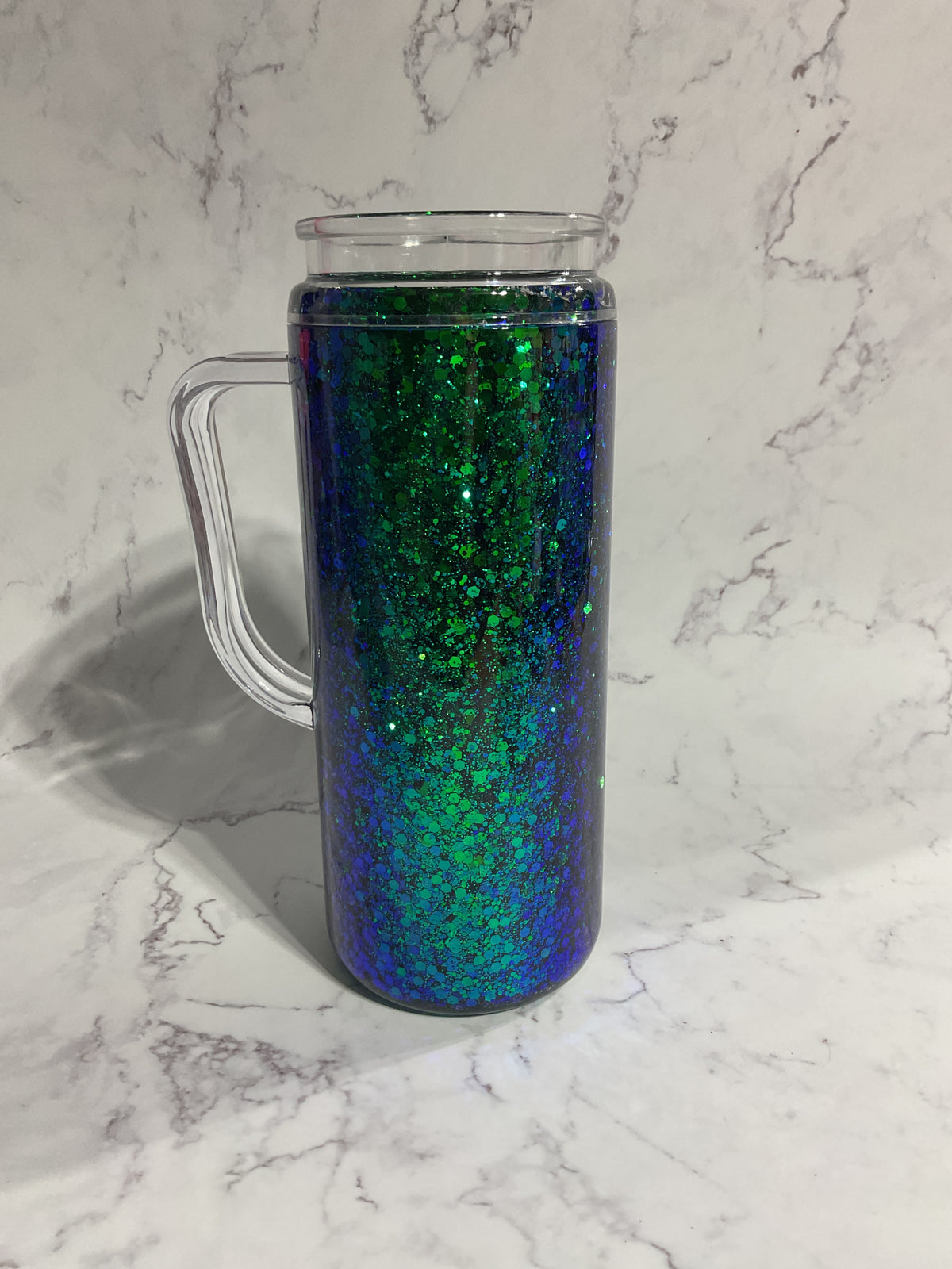 20oz Blue Green Mermaid Shift Suspended Glitter Snow Globe Tumbler