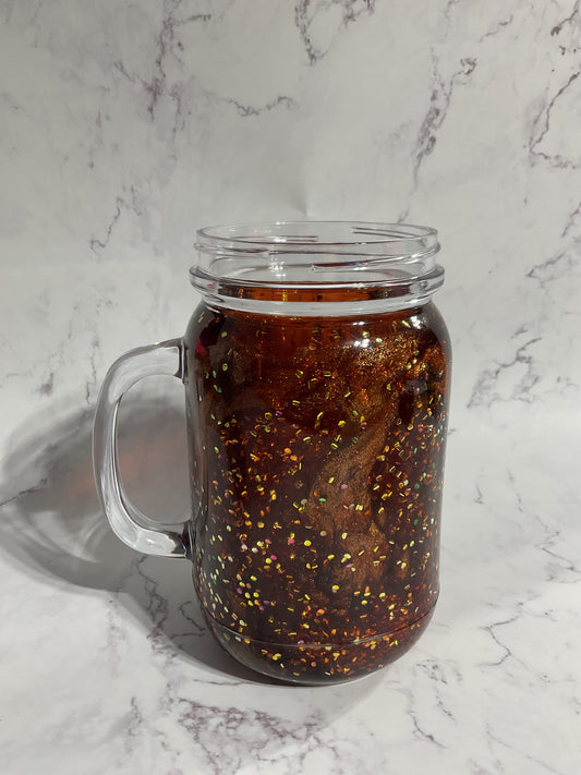 20oz Mason Shakeable Brown Gold Lava Snow Globe Tumbler