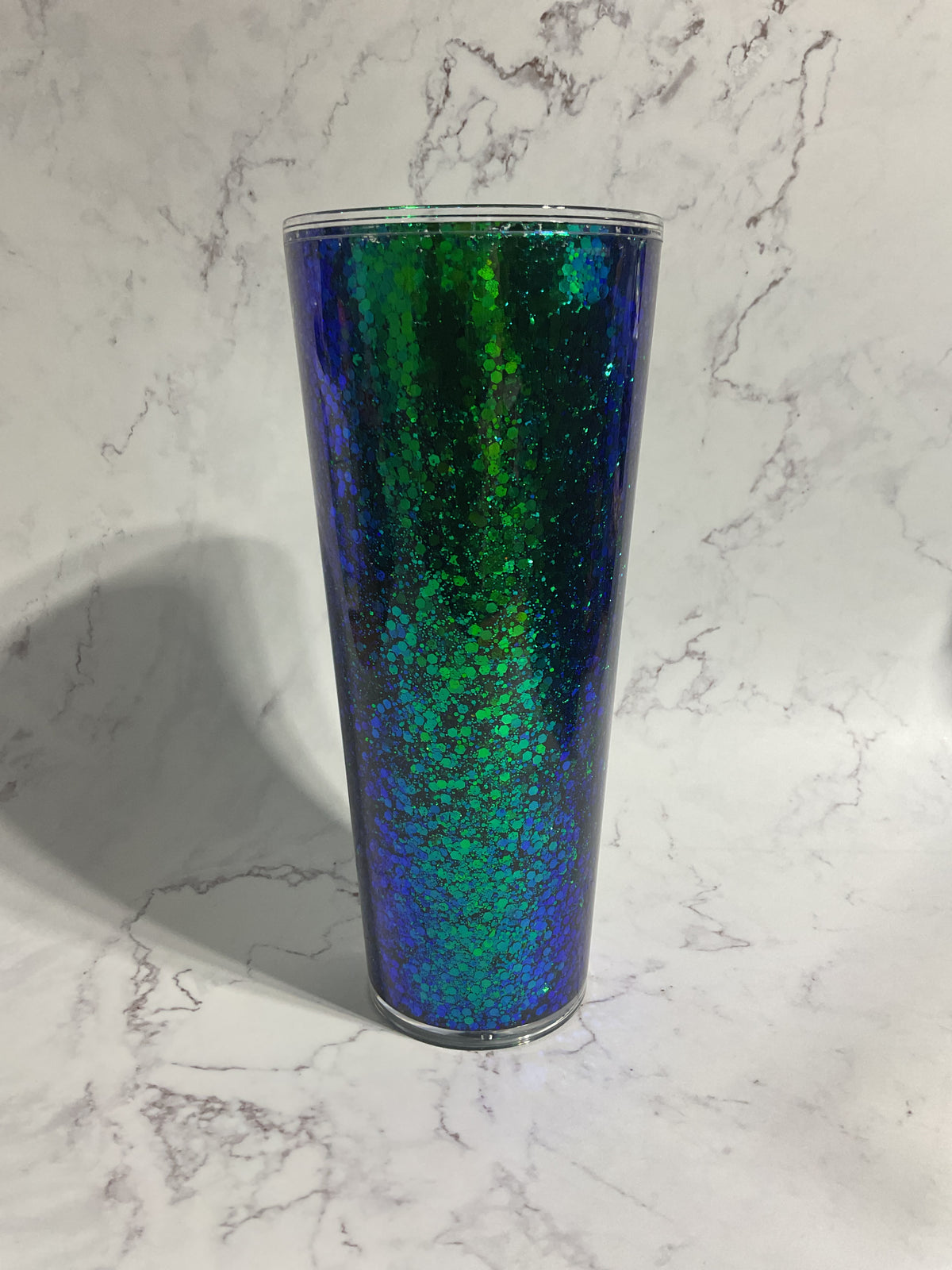 24oz Suspended Blue Green Mermaid Shift Glitter Snow Globe Tumbler