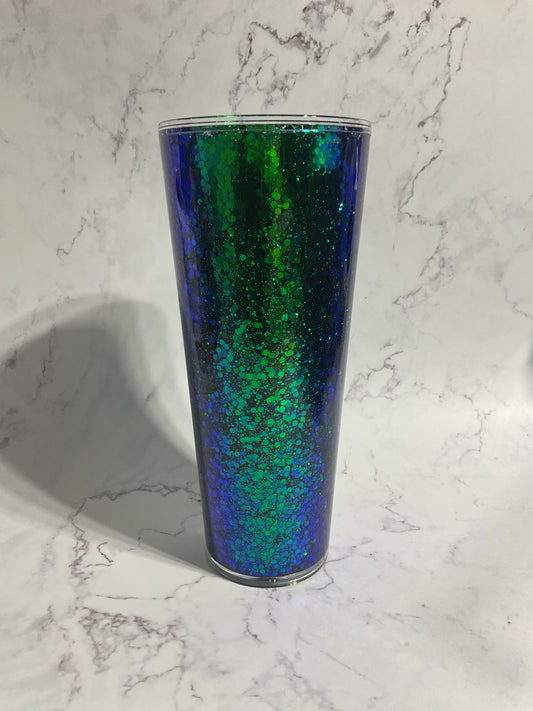 24oz Suspended Blue Green Mermaid Shift Glitter Snow Globe Tumbler