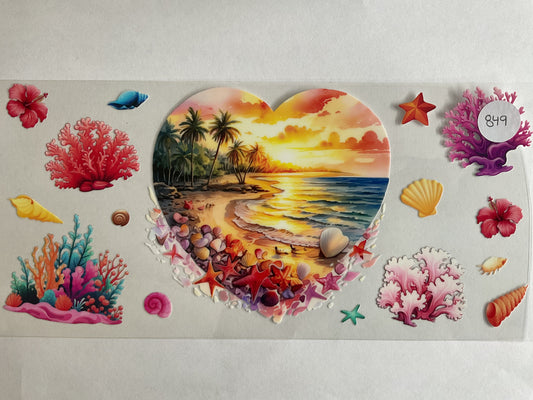 #849 - Heart Palm Trees Sunset - UV DTF