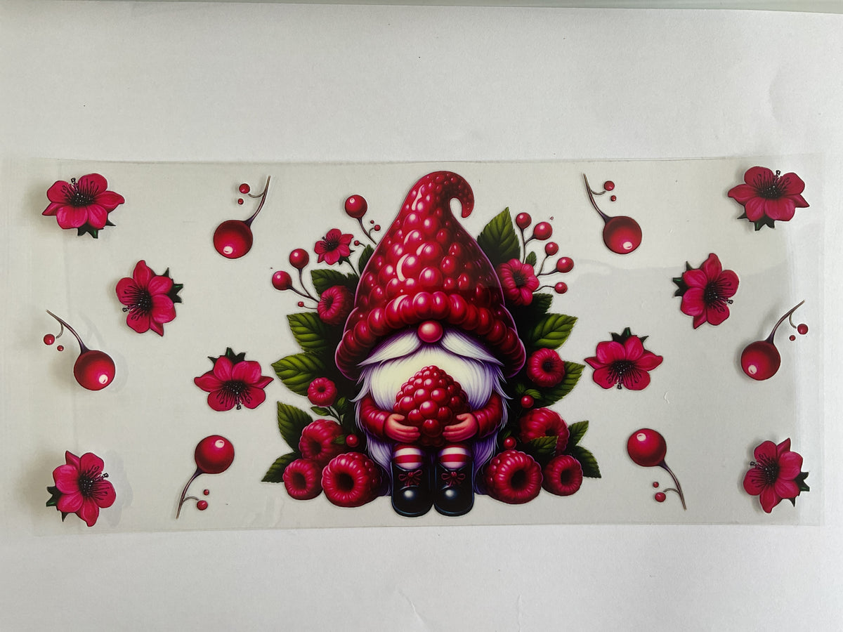 Raspberry Gnome - UV DTF Tumbler Wrap