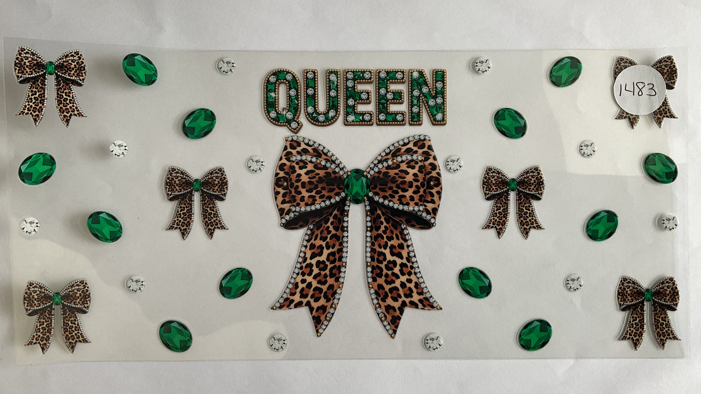 #1483 - Queen Emerald Leopard Bows - UV DTF