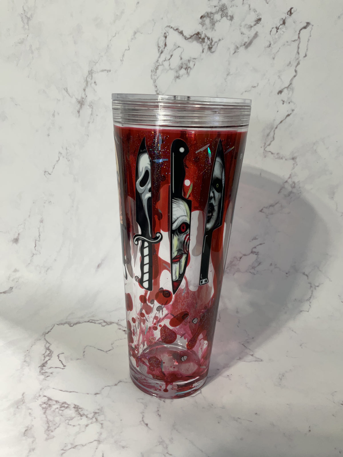 24oz Halloween Scary Guy Slow Blood Drip Lava Snow Globe Tumbler