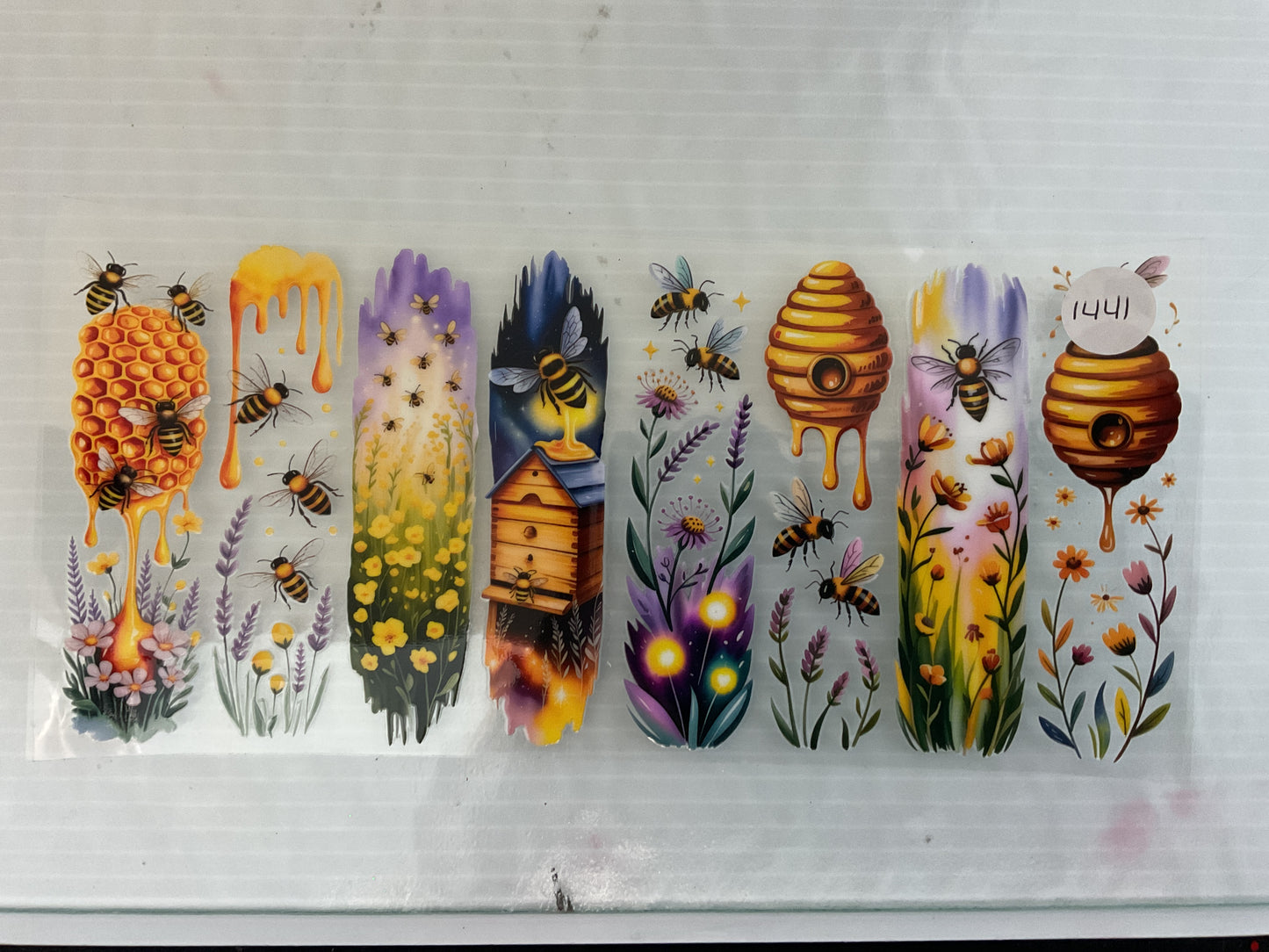 #1441 - Bees Honey Flowers Hive - UV DTF
