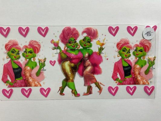 112C - Christmas Green Pink Ladies  - Tumbler Wrap