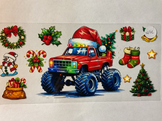 41C - Christmas Monster Truck - Tumbler Wrap