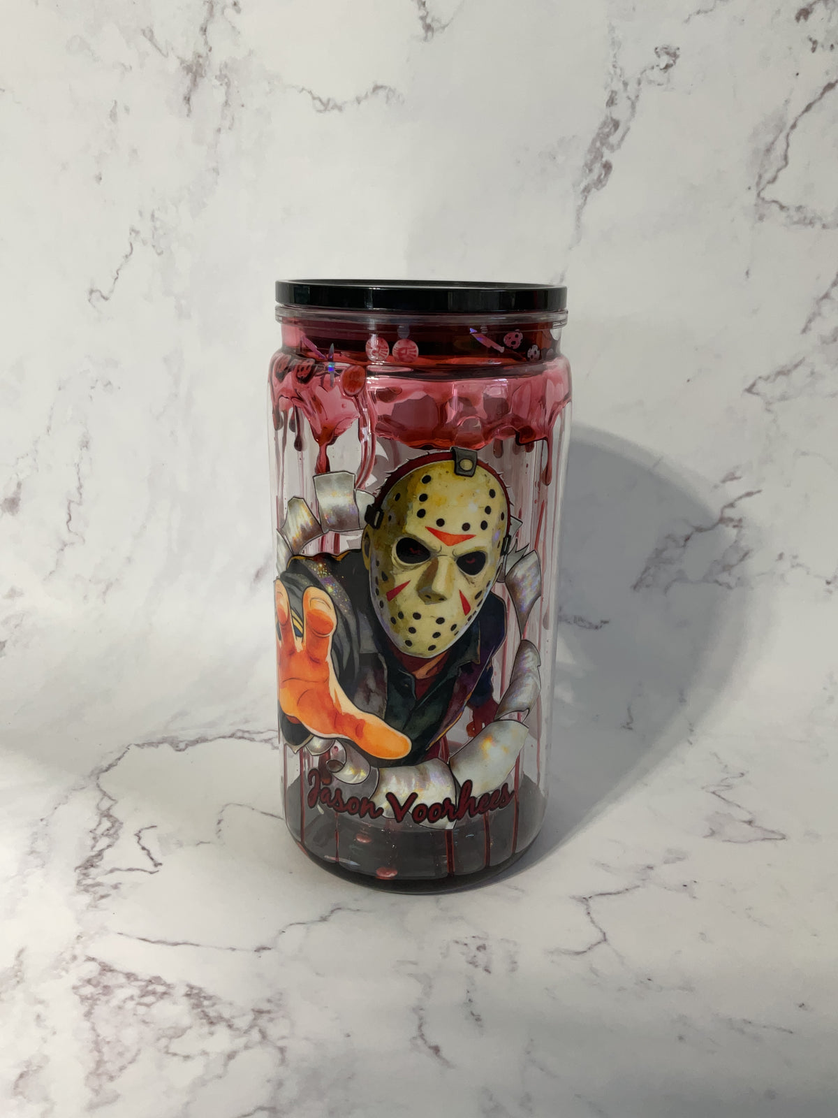 16oz Halloween Jason Blood Drip Snow Globe Tumbler