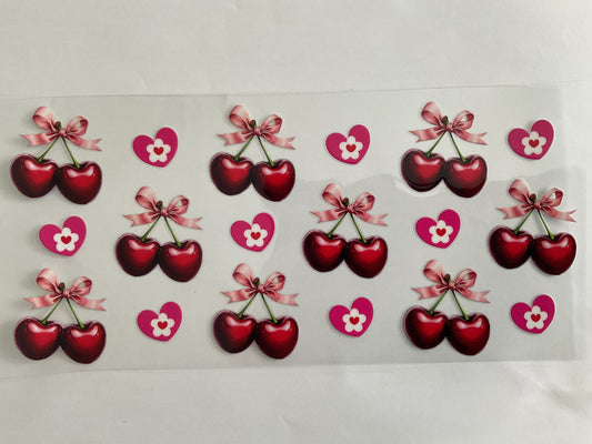 Cherries with Pink Ribbon - UV DTF